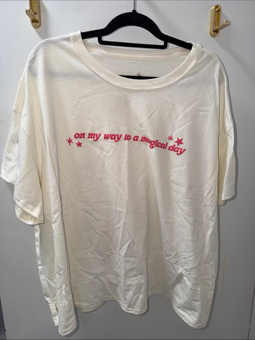 NWT Disney On My Way to a Magical Day White Tee with Pink Script